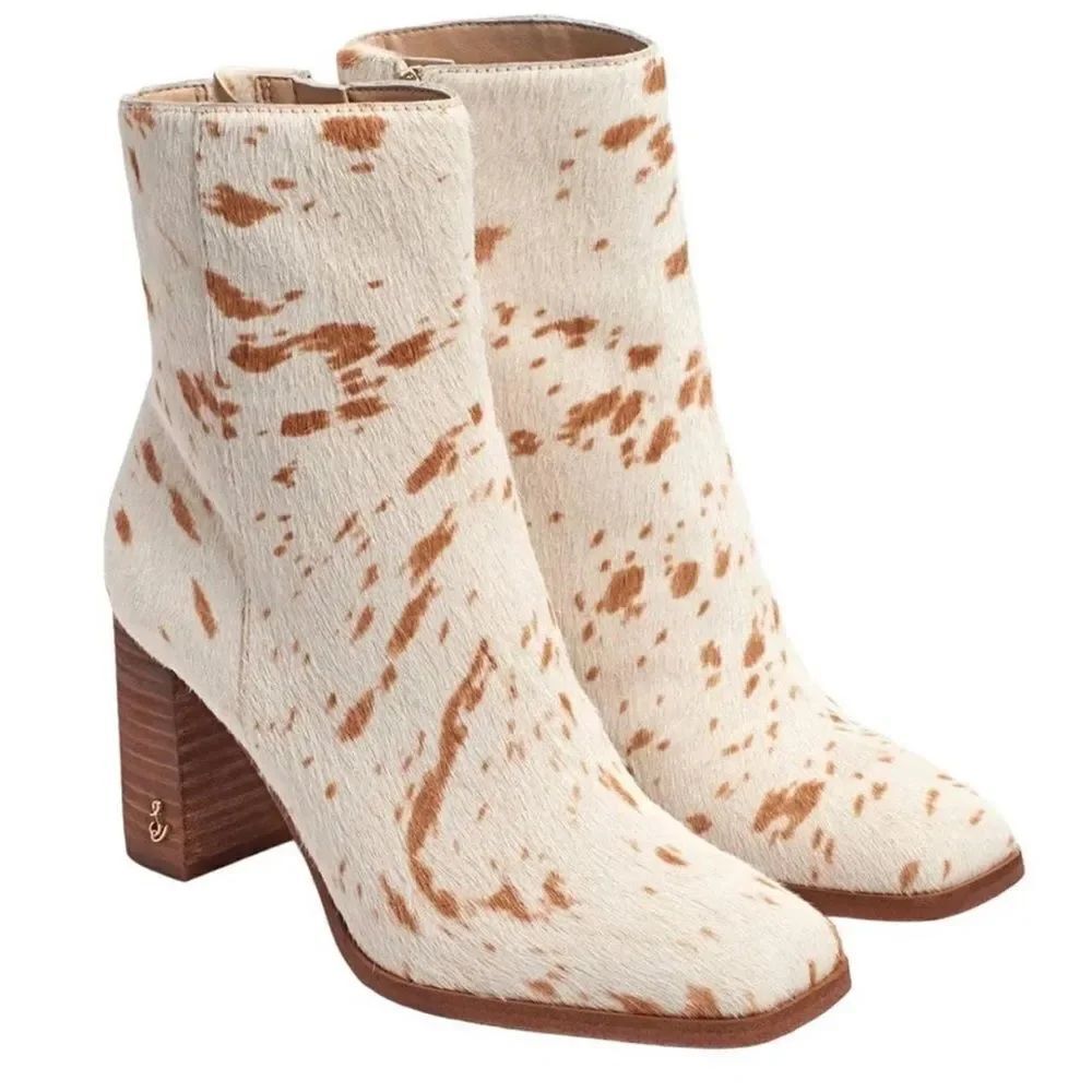 Revolve Sam Edelman Osten White and Brown Cow Print Calf Hair Leather Boots